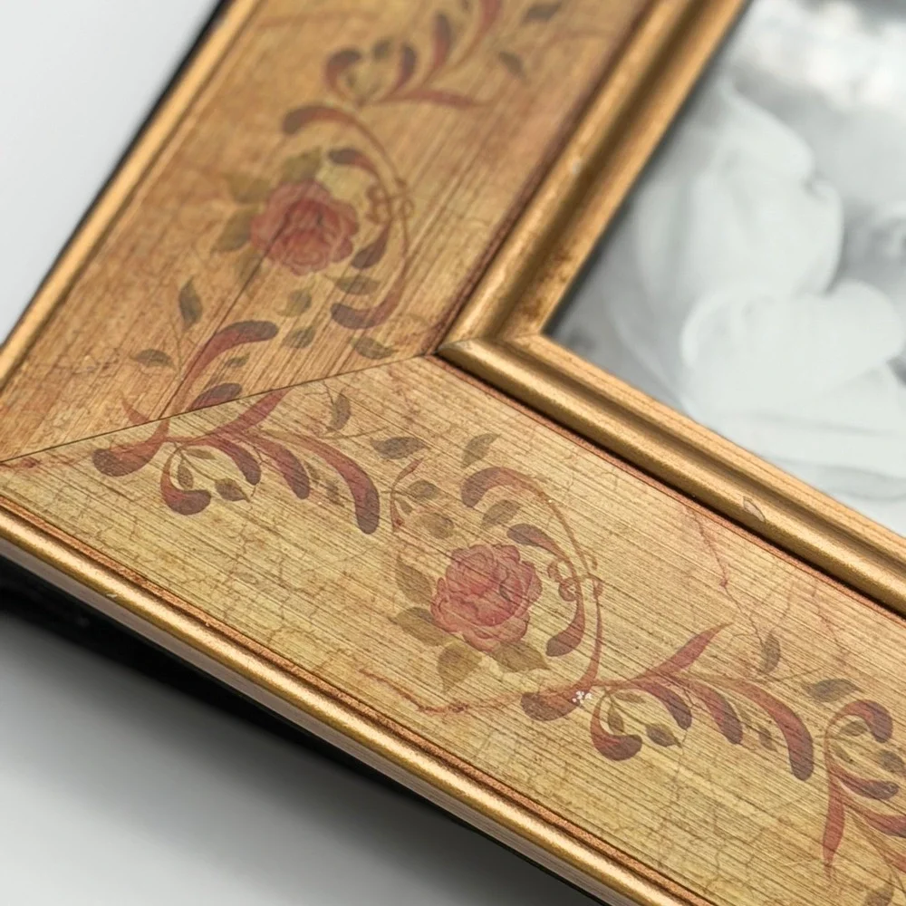 Vintage Floral Gold Leaf Photo Album Picture Frame Cover Rose Vine Shabby Chic